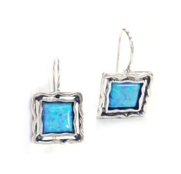 Silver Square framed Earrings with Large Square Opal